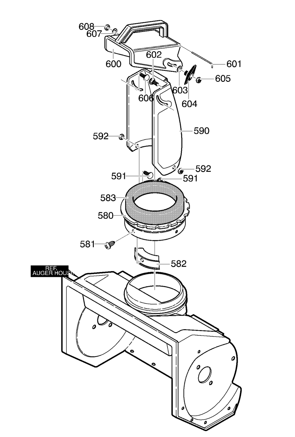 Discharge Chute Diagram and Parts List for 621451X85C 2001 Briggs and Stratton Snow Blower